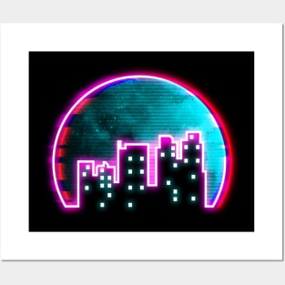 Neon Glitch City Posters and Art